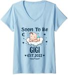 Womens Gigi Gift Soon To Be Gigi EST 2022 Mother's day V-Neck T-Shirt