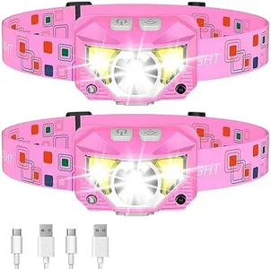 LHKNL Headlamp Flashlight, 1200 High Lumen Bright LED Rechargeable Headlight with White Red Light, 2-Pack Waterproof Motion Sensor Head Lamp, 8 Mode for Camping Running Hiking Fishing Gear- Pink