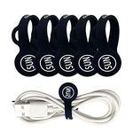 SUNFICON Cable Clips Magnetic Earbuds Cord Organizers Bookmark Whiteboard Noticeboard Fridge Magnets Keychain Headphone Cable USB Charging Cord Manager Keeper Wrap Twist Ties Strap, 5 Pack (Black)