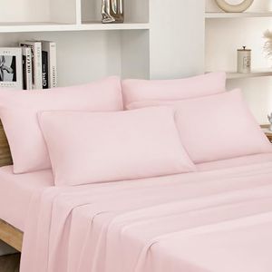 HOMEIDEAS King Size Bed Sheets - 6 Piece Set (Pale Pink) - Extra Soft Brushed Microfiber 1800 Bedding Sheets, Deep Pocket, Wrinkle & Fade Free