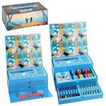 Disney Stitch Kids 43pc Colouring Art Stationery Set with Watercolour Felt Tip Pens Crayons and Pencils Travel Set for Children