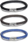 Kakonia 2-3PCS Stainless Steel Braided Leather Bracelet for Men Women Wrist Cuff Bracelet 7.5-8.5 inches