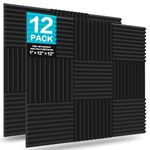 JBER 12 Pack Acoustic Foam Panels, 1" X 12" X 12" Studio Soundproofing Wedges Fire Resistant Sound Proof Padding Acoustic Treatment Foam (Black)