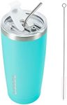 BJPKPK 20 oz Tumbler with Lid and Straw Stainless Steel Ice Coffee Tumblers Vacuum Insulated Travel Thermal Cup,Turquoise