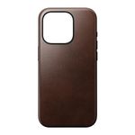 Nomad Modern Leather Case for iPhone 15 Pro Case Horween Leather Compatible with MagSafe Wireless Charging Case, 360° Raised Edges TPE Bumper & Drop Protection - Rustic Brown