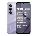 Redmi 15 5G Sandy Purple 8GB + 256GB | Segment's Largest 7000mAhA Battery | Segment's Largest Display 17.53cm(6.9) Up to 144Hz | Snapdragon 6s Gen 3 | 18W Reverse Charging | 50MP AI Dual Camera