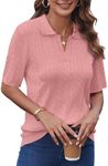 Zeagoo Cute Knit Polo Shirts Light Pink Polo Sweater Shirt for Women Summer Sweaters Light Pink XXL