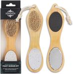Dermasuri - 4 in 1 Exfoliating Foot Scrub Kit - Multi Purpose Foot Care - Natural Bamboo Pedicure Foot Spa Kit - Pumice Stone Callus Remover - Stainless Steel File, Sand Paper Surface, & Dry Brush