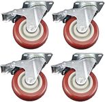 riin 4pcs 4inch 100mm Solid Hard Plastic Caster Wheel Heavy Duty Swivel with Brake/Lock Industrial Castor 130kg ea for Trolley Furniture Equipment