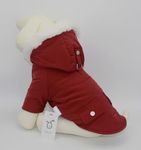 Petzzi Pet Dog Puppy Cat Clothes Winter Insulated Padded Coat Jacket - Alexander, Hooded with Faux Fur Trim, Warm, Stylish, Modern, Water Resistant, Fleece Lining (X-Large, Dark Red)