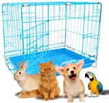 RvPaws Dog Cage - Powder Coated, Single Door Folding Metal Cage/Crate/Kennel with Removable Tray and Paw Protector for Dogs, Cats and Rabbits - 18 Inch - Blue (L-18, W-12,H-14.5 INCH)