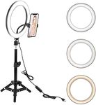 10" LED Selfie Ring Light with Extendable Tripod Stand & Phone Holder for Live Stream/YouTube Video, BONFOTO Dimmable Desktop Makeup Camera Ringlight for Photography,Compatible with iPhone/Android