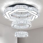 FRIXCHUR 22.5" Crystal Chandeliers Modern Crystal Ceiling Light LED Flush Mount Chandelier Flower Ceiling Light Fixtures for Living Dining Room Bedroom Lighting (Cool White)