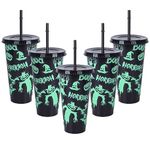 TSLBW 5 Pcs Halloween Cold Cup 710ml Halloween Colour Changing Cups with Lids and Straws Reusable Drinkware Tumblers Cold Drinking Cups Smoothie Milkshake Cup for Halloween Party Favors (Luminous)