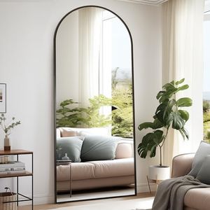 Rowjut Floor Full Length Mirror, Arched Mirrors Full Length 76"x34" Freestanding Large & with Aluminum Frame&Wall Mounted & Hanging or Leaning& Full Body Mirror for Bedroom, Black