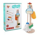 TOYARTSY Wooden Kids Cleaning Tools Set – Complete Household Mop, Broom, Sponge, Rag, Brush, Dustpan & Duster with Organizer – Pretend Play Role Play Cleaning Set for Ages 3-6 – Fun & Educational