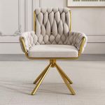 BTM Velvet Dining Chair, Armchair, Single Luxurious Living Room Chair, Bedroom Swivel Chair, Leisure Swivel Chair with 4 Metal Support Legs, Beige