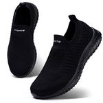 HKR Womens Trainers Slip On Walking Shoes Athletic Running Shoes Casual Lightweight Tennis Sneaker Breathable Sport Gym Fitness Shoes, 5.5 UK, All Black