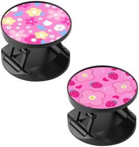 Ufbara Two Pack Phone Finger Expanding Stand Holder Kickstand Hand Grip Widely Compatible with Almost All Phones Cases (Pink Flower Strawberry)