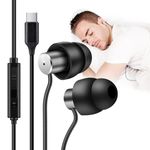 AGPTEK Sleep Earphones, Wired USB-C Sleeping Earbuds, Ultra-Soft Silicone Noise-Isolating Headphones with Mic & Volume Control for Insomnia, Side Sleepers, Snoring, Air Travel, Meditation, Black