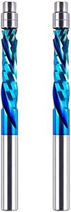 2PCS Sprial Flush Trim Router Bit Compression Cutting with Coating 1/4" Shank 1-1/8" Cutting Length Up Down Carbide Mill for Woodwork Template