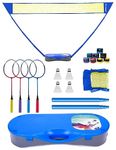 Peak Fits Portable Badminton Net Set with Storage Base, Badminton Set with 10x5 ft Net,4 Badminton Rackets,4 Shuttlecocks and 8 Grip Tape,Family Game,Kids, Beach Backyard Combo Set