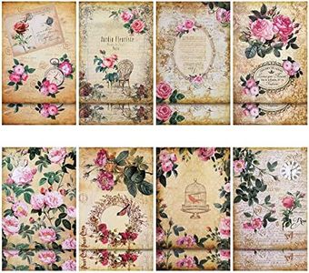 16 Sheets French Decoupage Paper Garden Floral Vintage Paper Flower Design Decorative Decoupage Supplies Rose Imprint Decoupage Decor for Crafts Wood Scrapbooking, 8.27 x 11.22 Inch (Exquisite)