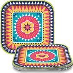 Vibrant Boho Fiesta Square Dinner Plates (22cm) - Bold, Vibrant, & Unique Design - Perfect for Street Food, Events, & Mexican Themes - 8ct, Nylon/a