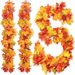 3 Pack Artificial Autumn Maple Leaves Vines Decorations, 5.9Ft/Piece Fall Leaf Garland Hanging Plant with Hooks, Thanksgiving Halloween Decor for House Garden Wall Doorway Fireplace Autumn Decoration