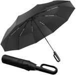 GaxQuly Umbrella for Men Women || Folding Umbrella With Carabiner Handle || 10 Reinforced Ribles || Windproof and Sunproof || Auto Umbrella Big Size for Men/Women/Kids (Black)