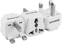 WEKSA Premium UK Travel Adapter with Universal Input, US, Europe, Australia, India to UK, Singapore, UAE Power Plug with Safety Grounded Pin, White Type G UK Adaptor (Pack of 3)