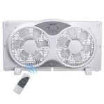 BEYOND BREEZE 9" Blades Twin Window Fan, 3-Speed 3-Function Expandable Dual Window Fan with Reversible Airflow Blades and Remote Control for Kitchen, Home, Bathroom, Width Adjustable