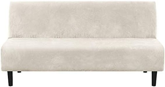H.VERSAILTEX Real Velvet Futon Cover Armless Sofa Covers Sofa Bed Covers Stretch Futon Couch Cover Sofa Slipcover Furniture Protector Thick Soft Velvet Fabric Form Fitted Stay in Place, Ivory