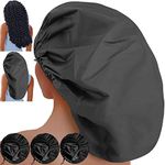 Sheomern 3 Pcs Super Jumbo Adjustable Satin Lined Shower Caps for Long Hair & Braids, Extra Extra Large Shower Cap for Women & Men, XXL Shower Cap with Waterproof Edge for Dreadlocks, Locs (Black)