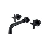 SITGES Matte Black Bathroom Faucet, Double Handle Wall Mount Bathroom Sink Faucet and Rough in Valve Included