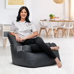 Amazon Brand - Solimo Premium Faux Leather Bean Bag Arm Chair Filled with Beans | Capacity: Upto 6 Ft 3 in Height, 120 KG Weight | Grey