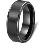 Adreamz 8mm Mens Black Tungsten Rings For Men Women Engagement Wedding Bands Matte Finish And Step Edges, 9.5, Tungsten Carbide, No Gemstone