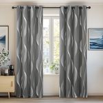 Deconovo Grey Blackout Curtains for Living Room 72 Drop Silver Wave Line Foil Printed Blackout Curtains Thermal Insulated Curtains Eyelet Curtains for Baby Nursery 46 x 72 Inch Light Grey Two Panels
