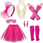 80s Costumes for Women Accessories Set with Fishnet Gloves Leg Warmers Tutu Skirts Retro for Theme Party（A-Pink，One Size）