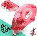 XFasten Glue Tape Roller Runner Pink, Photo-Safe, Zero-Jamming 0.3-inch x 360-inch (4-Pack, 1440-inches Total) Double Sided Gift Wrap Tape Adhesive for Scrapbooking Bullet Journaling Card Making