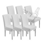 YUEANG Waterproof Dining Chair Covers, Chair Covers for Dining Room, Stretch Chair Covers Parsons Chair Slipcover, Removable, Washable for Dining Room Kitchen Chair Protector Cover (White, 6PK)