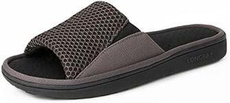 LongBay Men's Comfy Memory Foam Slide Slippers Breathable Mesh Cloth House Shoes