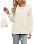 Tisfeer Womens Rain Jacket Lightweight Windproof Raincoats Waterproof Packable Hooded Outdoor Trench Coat(Beige,M)