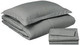 Sweet Home Collection 8 Piece Bed in a Bag with Dobby Stripe Comforter, Sheet Skirt, and Sham Set, Twin, Gray, 8