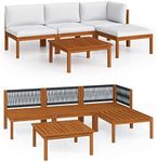 vidaXL Solid Acacia Wood Garden Lounge Set 5 Piece with Cushions Wooden Outdoor Patio Backyard Lounging Furniture Set Seating Seat Sitting Cream