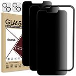 Esanik Privacy Screen Protector for iPhone 14 Plus 6.7'' (3+2 Pack) Anti-Spy Tempered Glass Film + 2 Pack Camera Lens Protector, with Easy Installation Frame