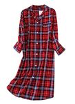 CHUNG Women Flannel Brushed Cotton Nightgowns Sleepshirt Dress Long Nightwear Nighties Button Down Cozy Warm Pajamas,036 Red Plaid,2XL