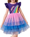 LQSZ Girls Tulle Dresses Princess Flutter Sleeve Rainbow Shirt for Toddler Girl 3-12 Years