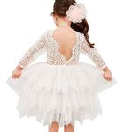 Topmaker Backless A-line Lace Back Flower Girl Dress (2T, Sleeve-White)