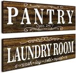 Jetec 2 Pcs Pantry Sign Wooden Pantry and Laundry Room Signs Wall Decor Farmhouse Laundry Pantry Room Door Sign for Kitchen Home Pantry Room, 15 x 5 Inches(Brown)